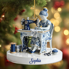 Perforated top hanging hole on Love Sewing acrylic ornament