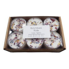 Love Spell Tealights 12ct hand poured with natural soy wax and dried flowers