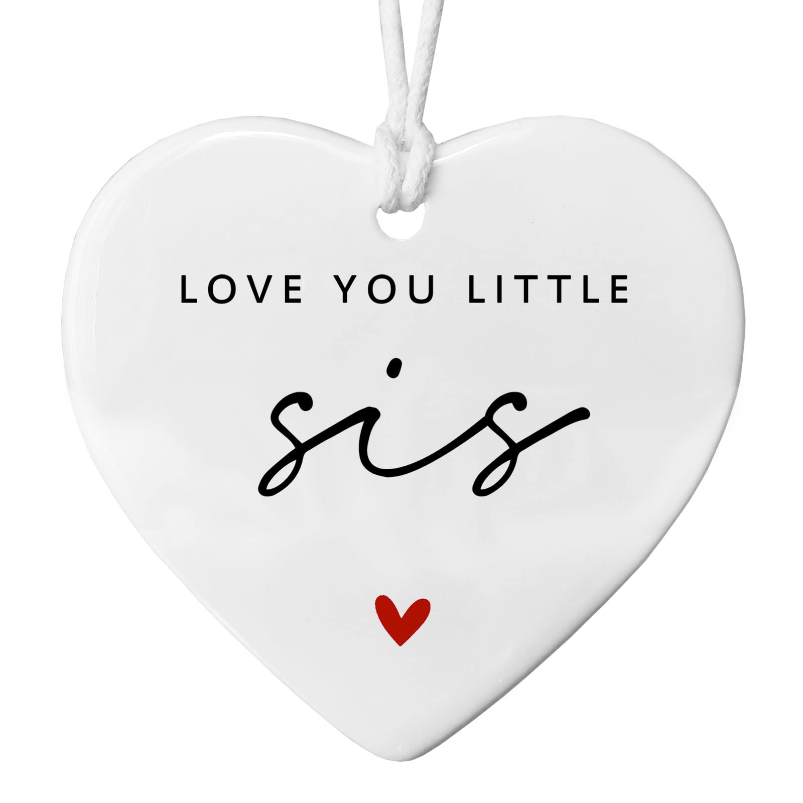 Love You Little Sister Gift white heart ceramic ornament 3 inch