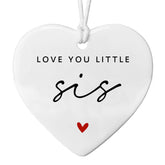 Love You Little Sister Gift white heart ceramic ornament 3 inch
