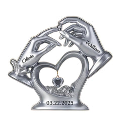 Love’s Perfect Match custom acrylic plaque with 2D couple hands