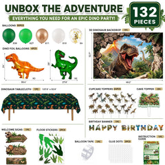 LovesTown dinosaur birthday decorations kit 132PCS 3D dinosaur backdrop