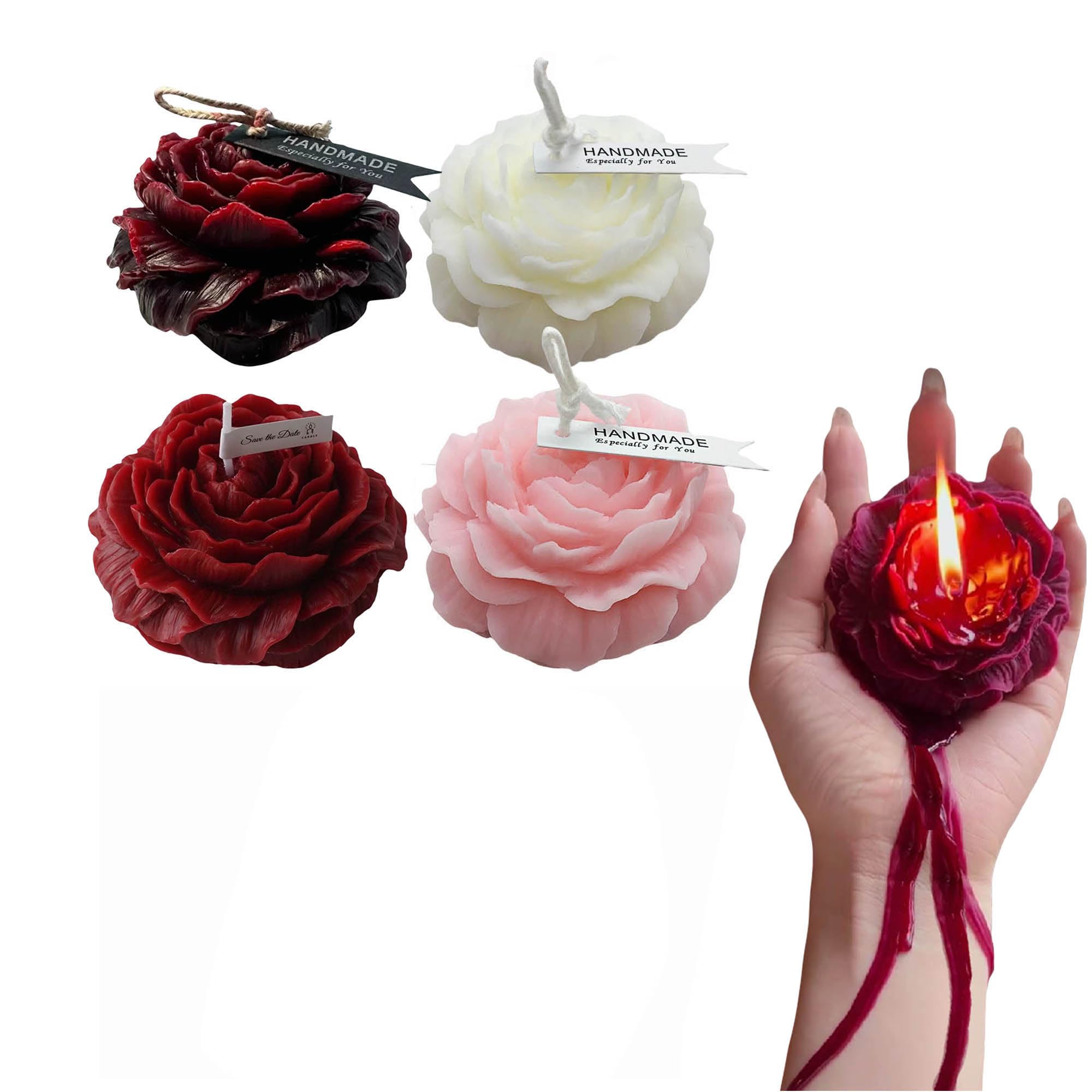 Low Temperature Candles flower shaped peony set of 4 in wine red red pink white colors