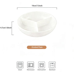 White Loymokinar divided plate 3 compartments for meals