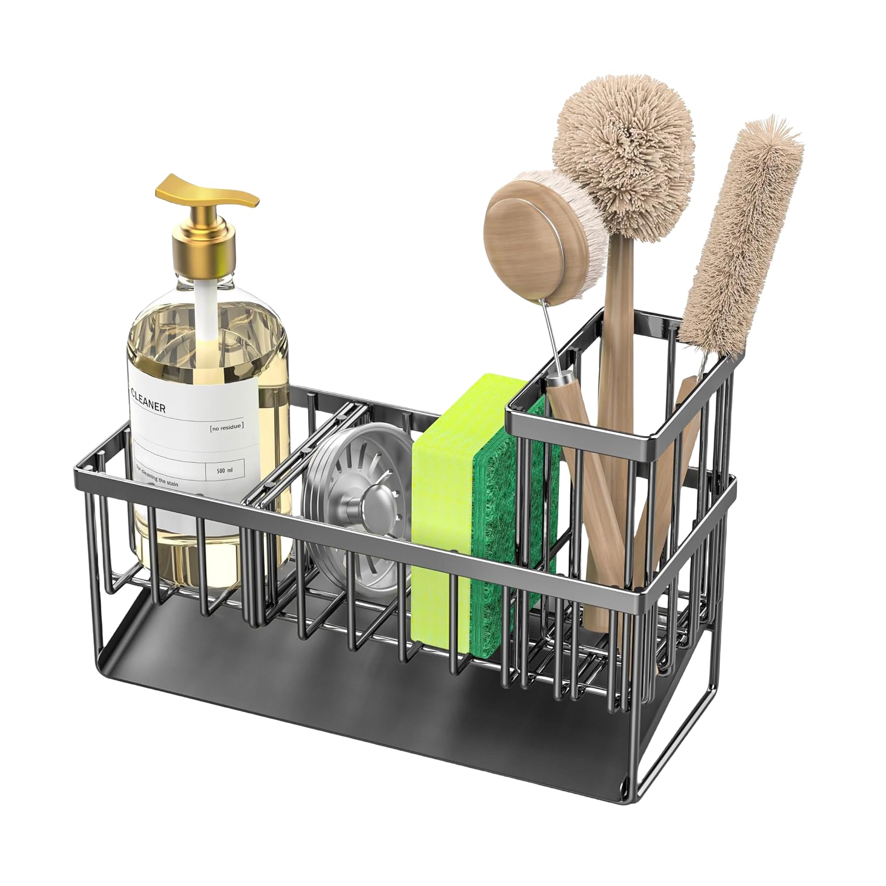LUBZ stainless steel sink caddy with drain tray for kitchen
