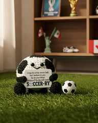 Black and white pentagon patterned crochet soccer ball desk decor