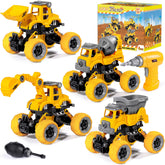 LUDILO take apart construction toys 4-in-1 set with Excavator Bulldozer Cement Mixer and Dump Truck