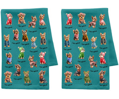 Yorkie dog design kitchen towel close up 27x19 inches