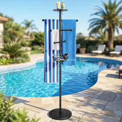 Luxspire pool towel rack outdoor tall 160cm with top tray and two hooks