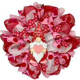 Luxury Handmade Valentine Deco Mesh Wreath with gnome for front door