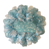 Luxury Handmade Winter Snow Deco Mesh Wreath with Let It Snow sign