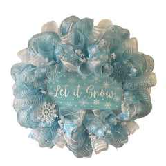 Luxury Handmade Winter Snow Deco Mesh Wreath with Let It Snow sign