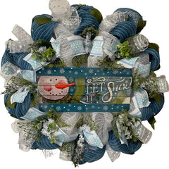 Luxury Handmade Winter Wreath featuring let It Snow Country Snowman for front door