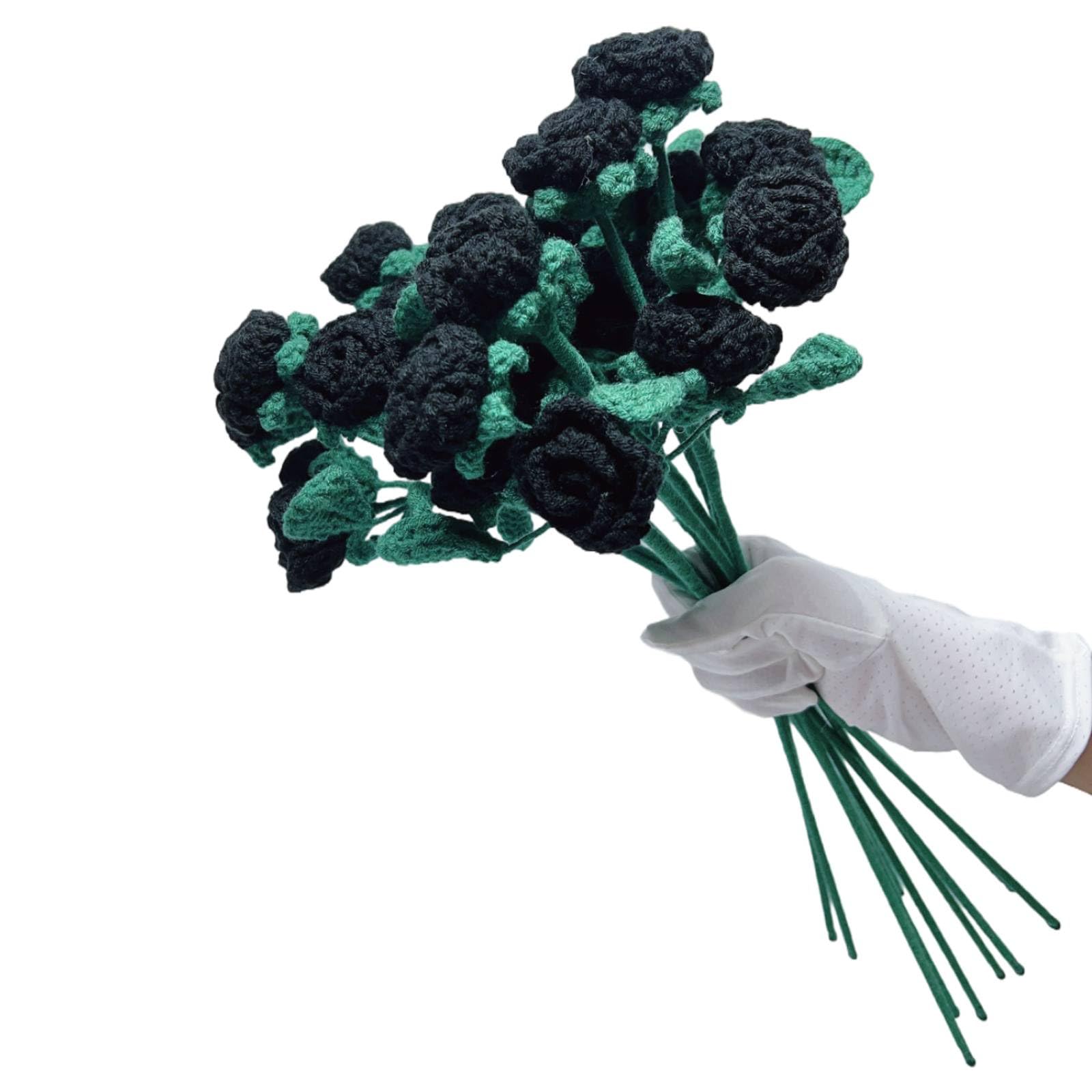 Lyincc 2 PCS knitted crochet rose flowers Black