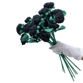 Lyincc 2 PCS knitted crochet rose flowers Black