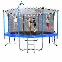 Lyromix upgraded 12FT outdoor trampoline blue with basketball hoop