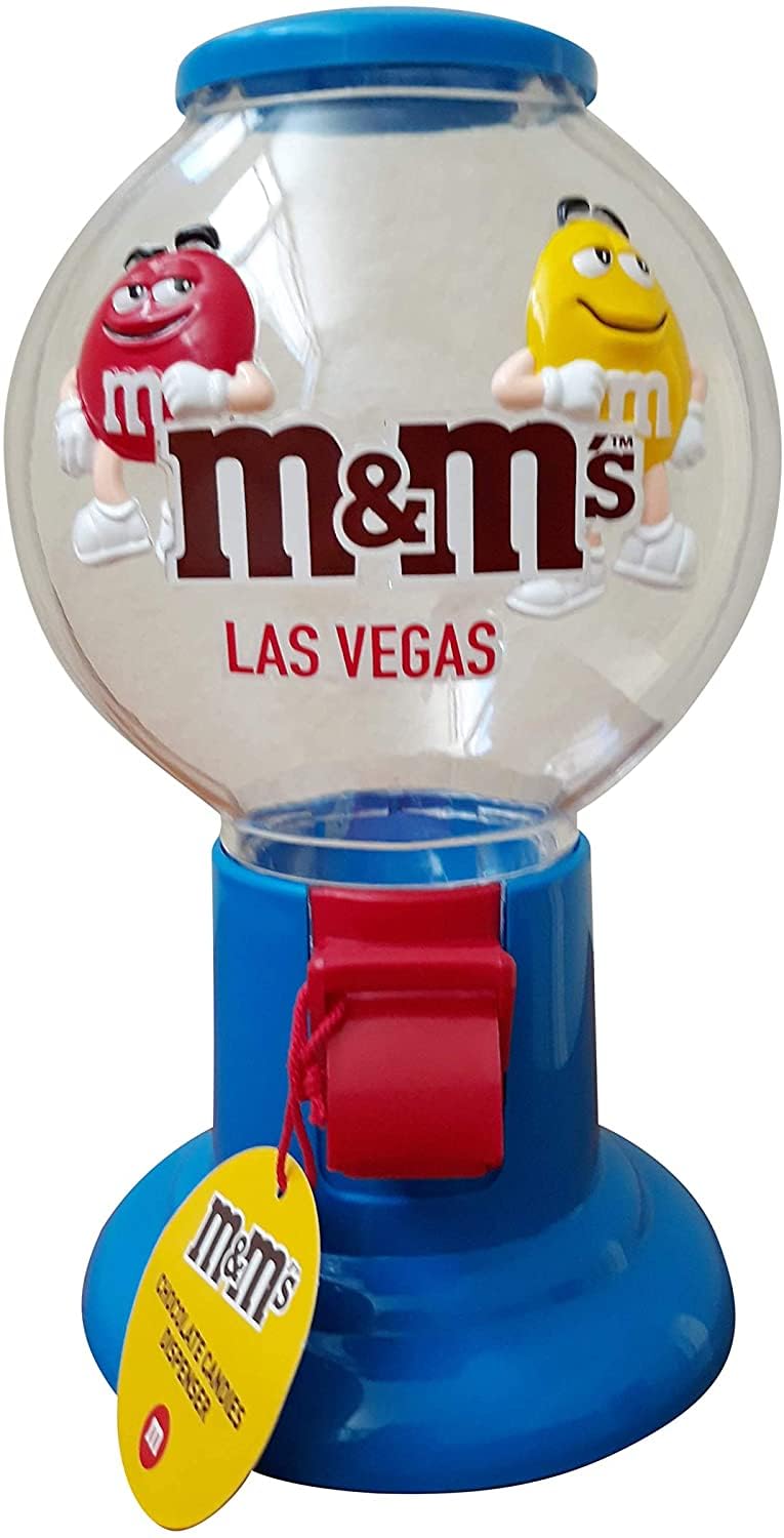 M&M Candy Dispenser pull lever and dispense 9.5 inches high by 5 inches in diameter