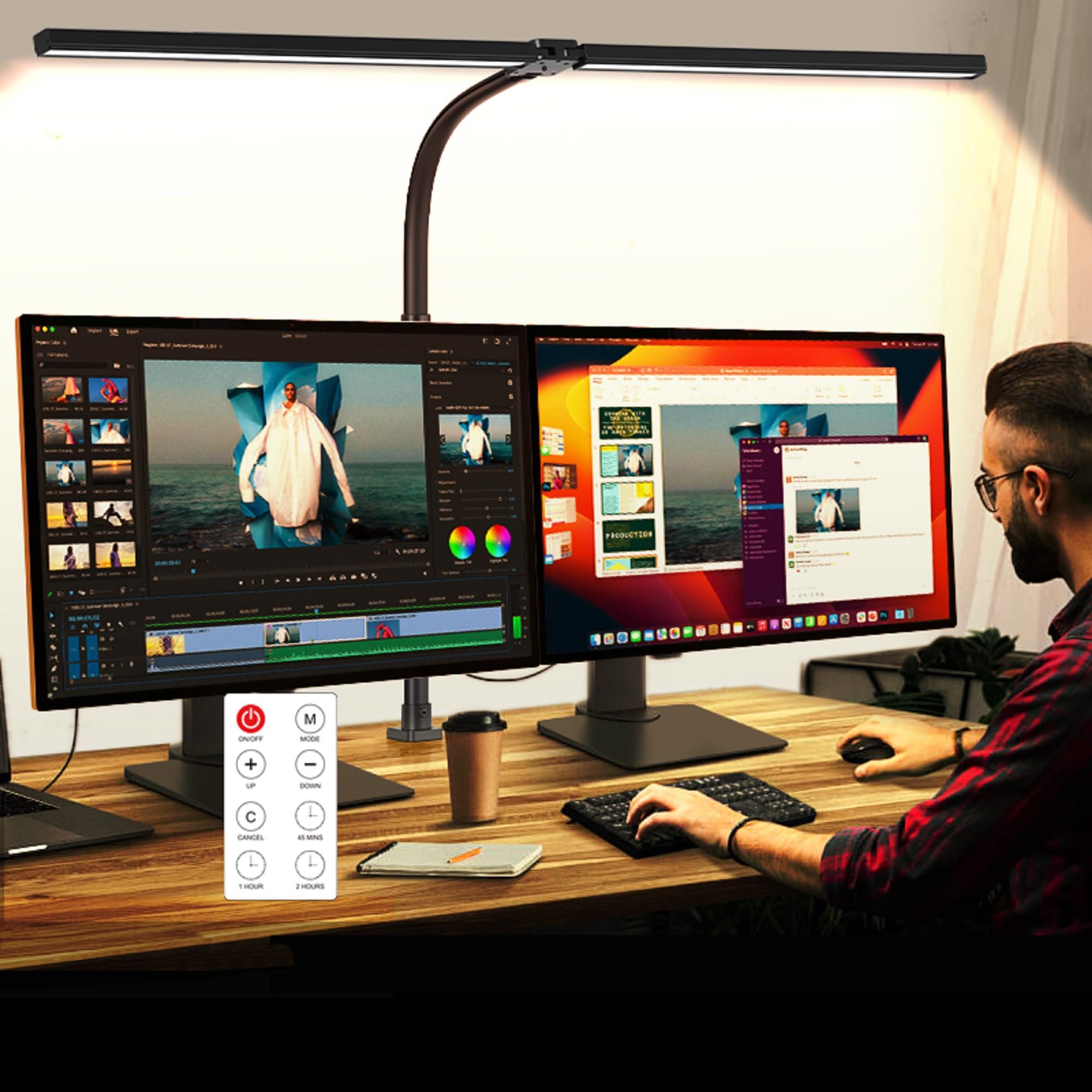 MACASA LED Desk Lamp with Clamp dual head close up