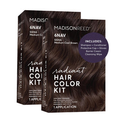 Madison Reed Radiant Hair Color Kit packaging in 6NAV Medium Cool Brown