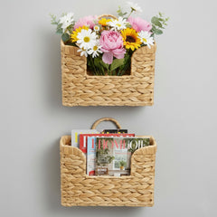 Magazine holder basket with magazines displayed