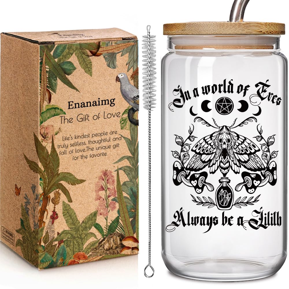 Magic Pagan Goddess Moth 16oz glass cup