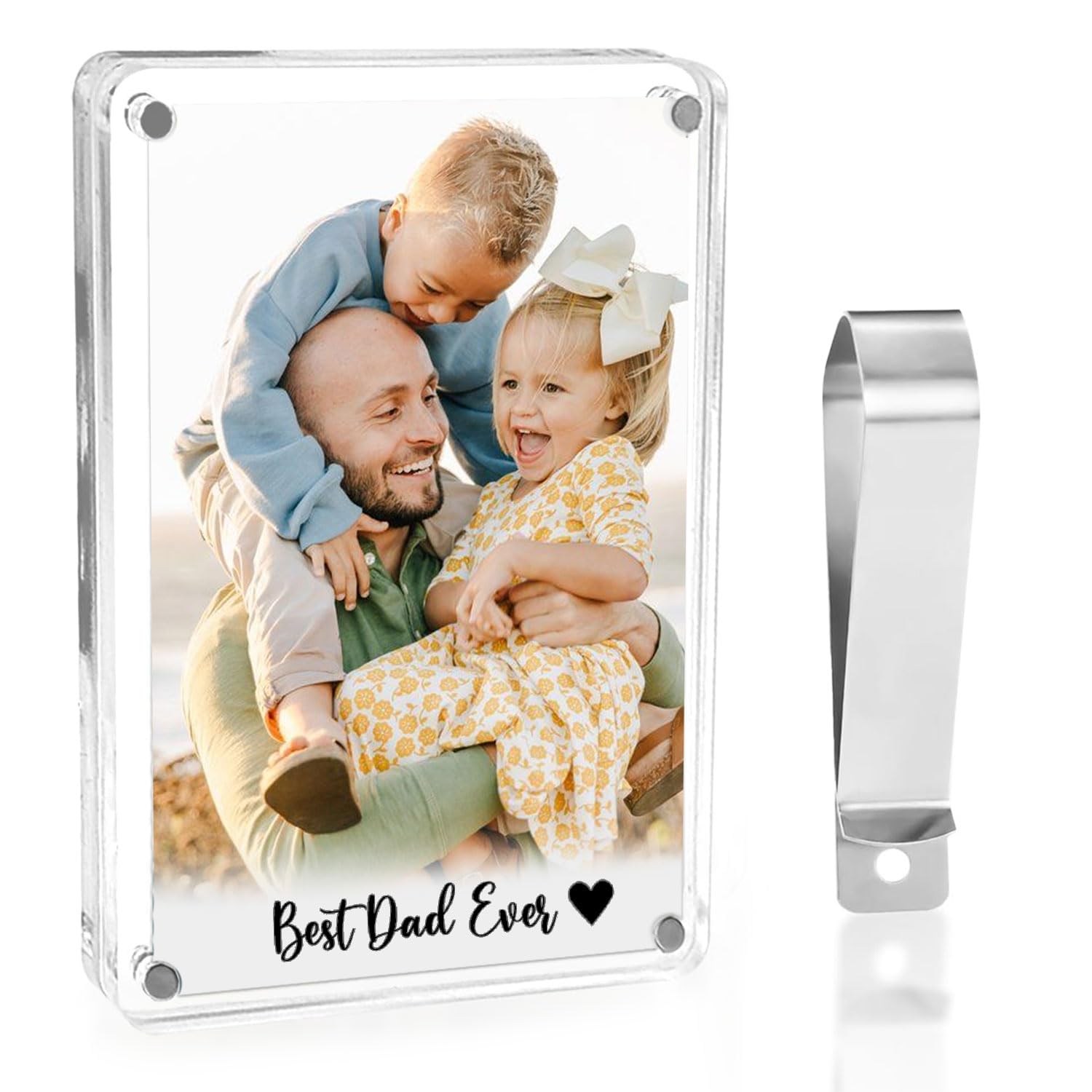 Magnetic acrylic car visor photo clip with family photo