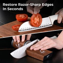 Diamond disc sharpener component restores dull edges