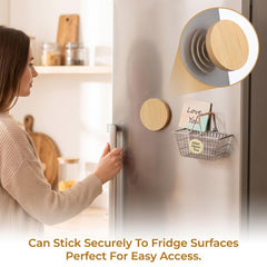 bamboo bottle opener attached to refrigerator