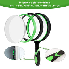 7.4 inch total length with 3 inch lens diameter and 4.1 inch handle