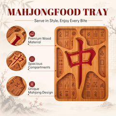 Mahjong themed bamboo tray with multiple snack wells