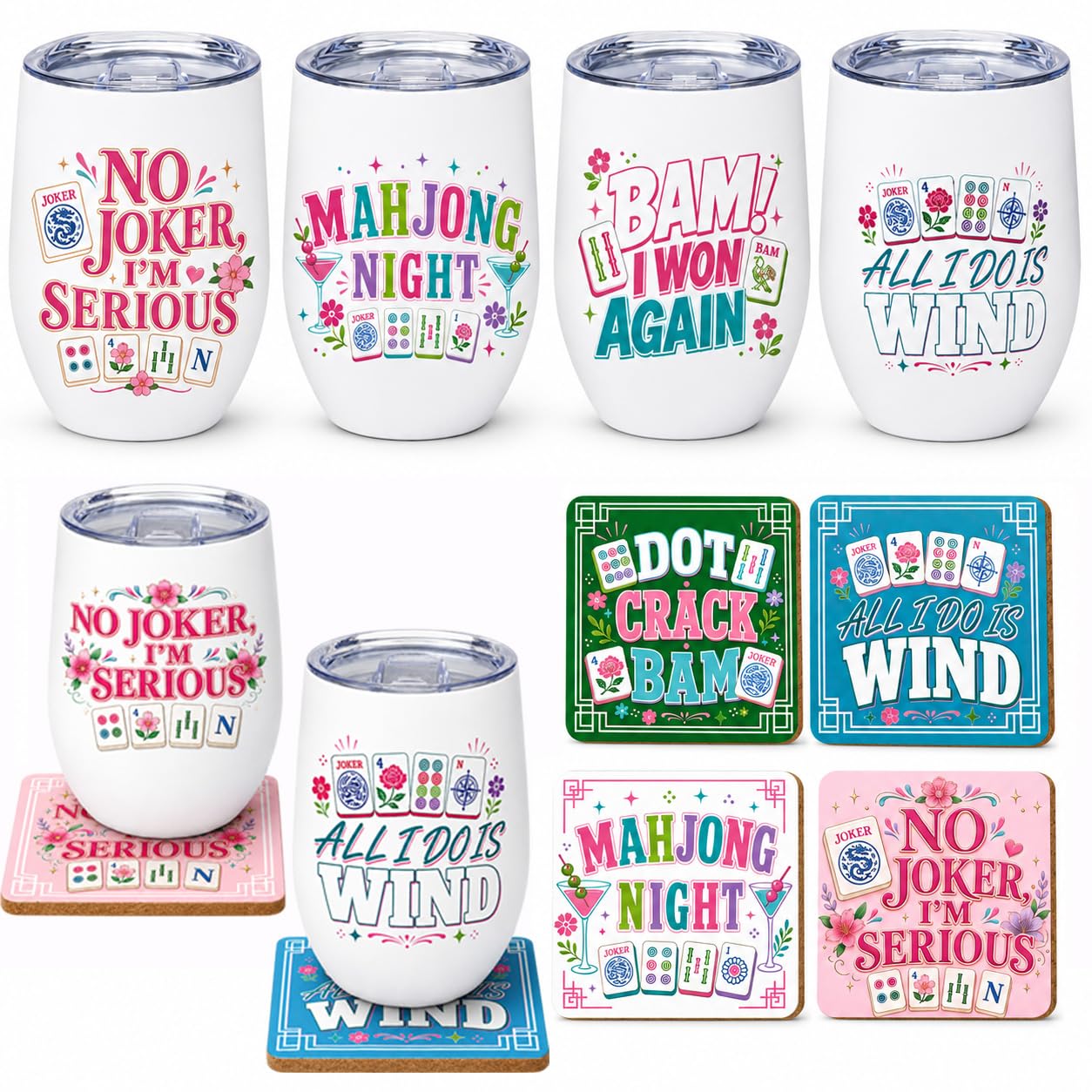 Mahjong gifts for women four pack tumblers with lids