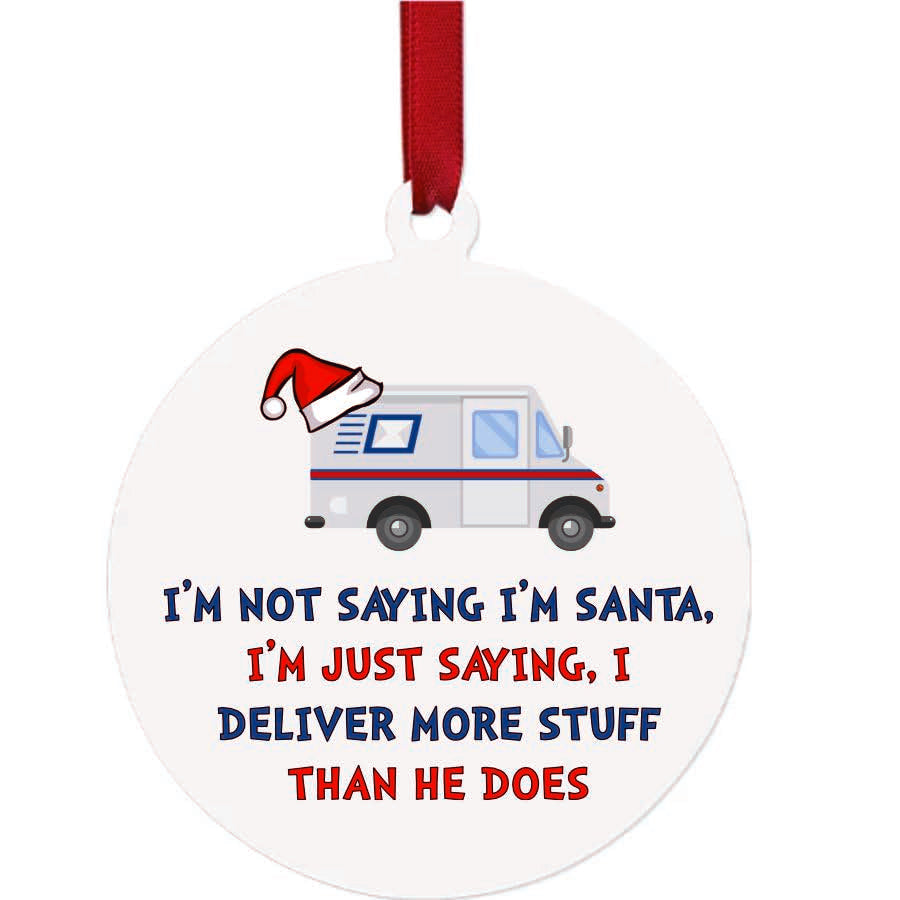 Mailman Postal Worker Ornament with red ribbon hanging