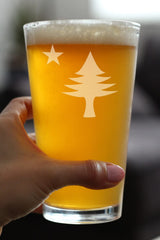 Boxed Bevvee Old Maine Flag Pint Glass for Mainers ready for gifting