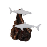 Mako Shark Duo Sculpture by John Perry on Pellucida resin with burlwood base