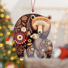 Mama bear and cub folk art ornament packaging in kraft envelope