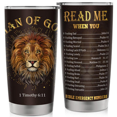 Man of God 20 oz tumbler with lion design in stainless steel