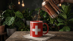 Red color mug with red interior and handle