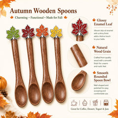 Autumn themed maple leaf spoons for honey and yogurt