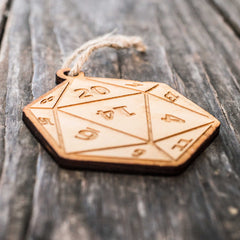 Maple wood ornament detail 20 sided die
