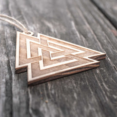 Maple wood Valknut ornament details