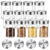 Maquita 12 piece glass spice shaker set with lid on kitchen counter