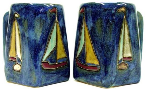 MARA Stoneware Collection sailboat design 12-ounce mug with square bottom