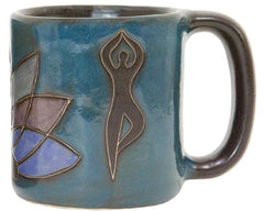 Mara Stoneware Yoga Meditation 16oz mug measures about 5 x 3.75 x 4.25 inches