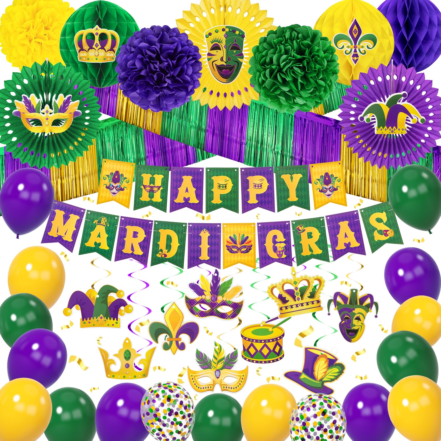 Mardi Gras banner and decorations set