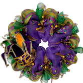 Mardi Gras wreath with Venetian Jesters mask and deco mesh