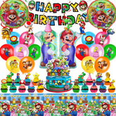 Mario Birthday Party Supplies kit includes banner tablecloth toppers