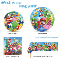 Mario Theme Party Decorations tableware 10x7in 10x9in plates and napkins