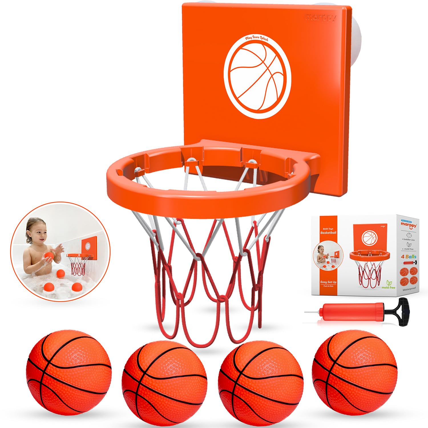 MARPPY bath toys mini basketball hoop with four soft balls