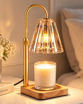 Marycele Candle Warmer Lamp with Timer product image showing clear fluted glass and wood base