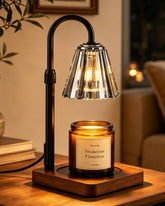 Marycele vintage candle warmer lamp with wooden base and glass shade